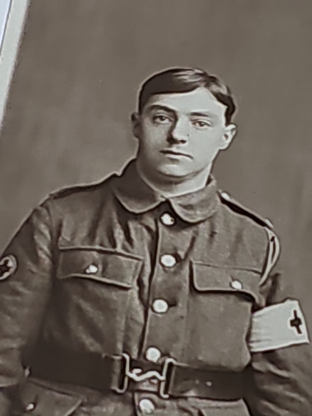 WW1 RPPC Photo UK British Red Cross Medic And Wife Named P14 Type Belt