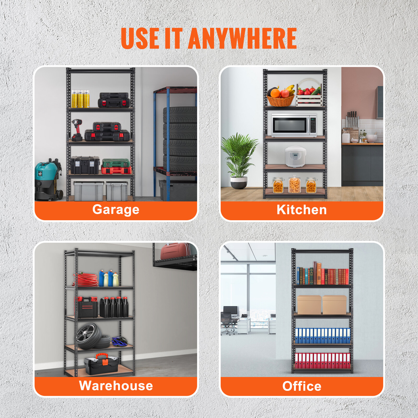 VEVOR 18"D x 36"W x 72"H 5 Shelf Steel Shelving Rack Garage Storage 2000lbs Load