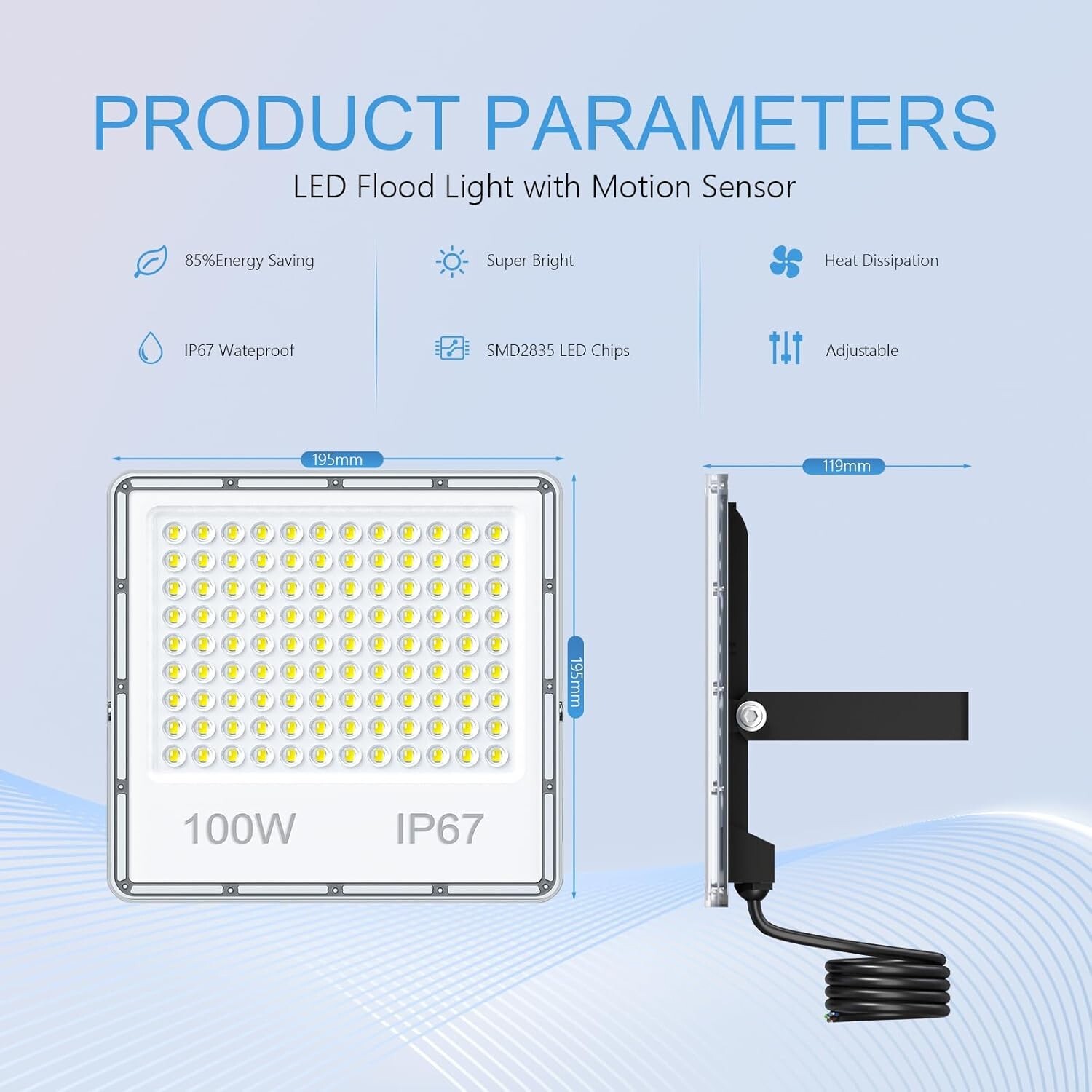 2 Pack led Flood Light Plug in Exterior Security Outdoor for Stadium Yard Garden