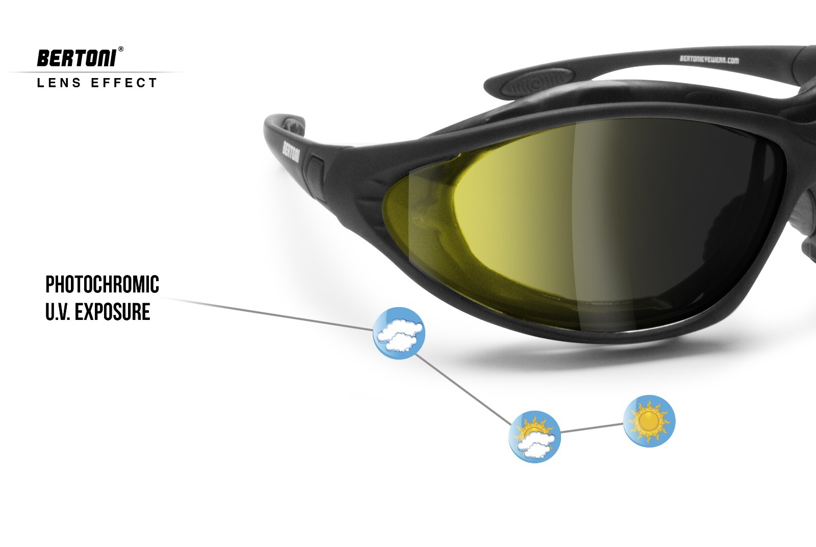 Bertoni Photochromic Polarized Motorcycle Goggles Night Driving P333FTA