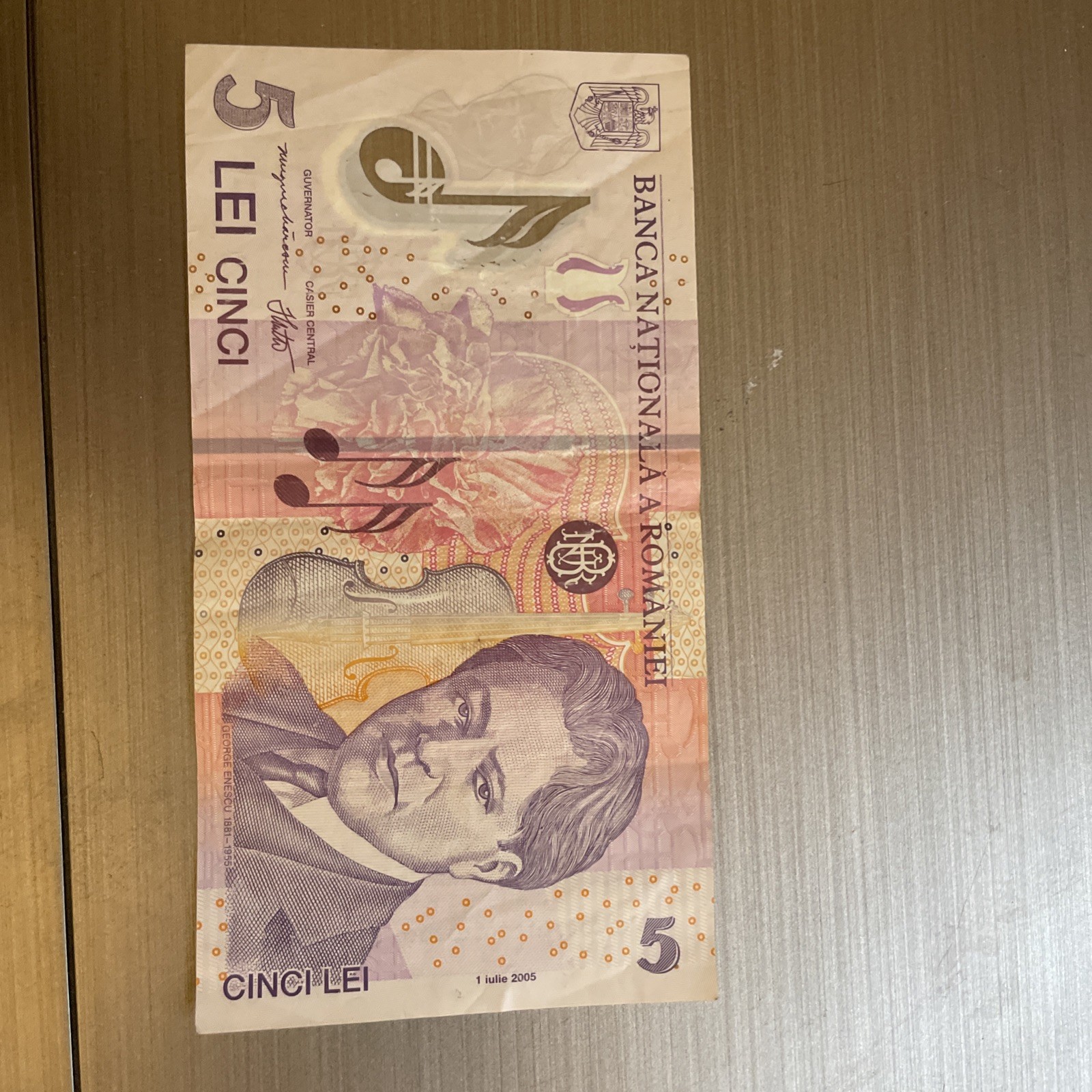 Romania 5 Lei Banknote 2005 - Polymer Enescu Flowers Romanian Currency