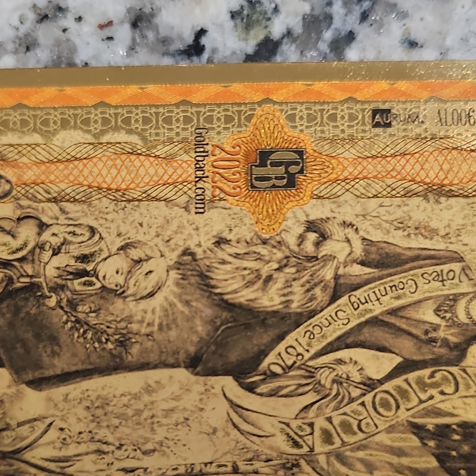 Goldback 25 2022 24K Gold Bar Note 1/40 oz 0.999 Fineness Uncertified Aurum