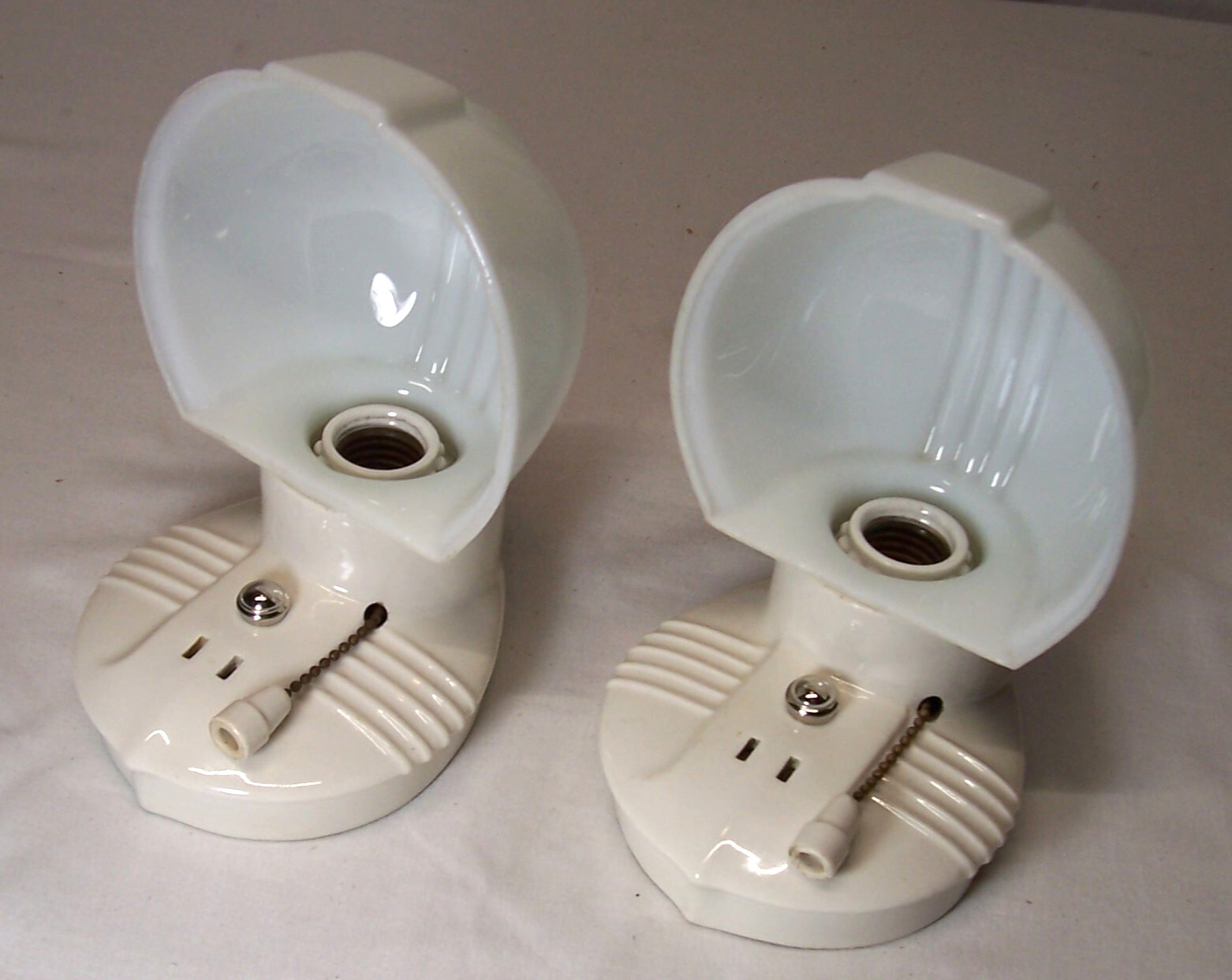 Vtg Porcelain Sconce Pair Antique Ceramic Light Fixture Art Deco USA #F48