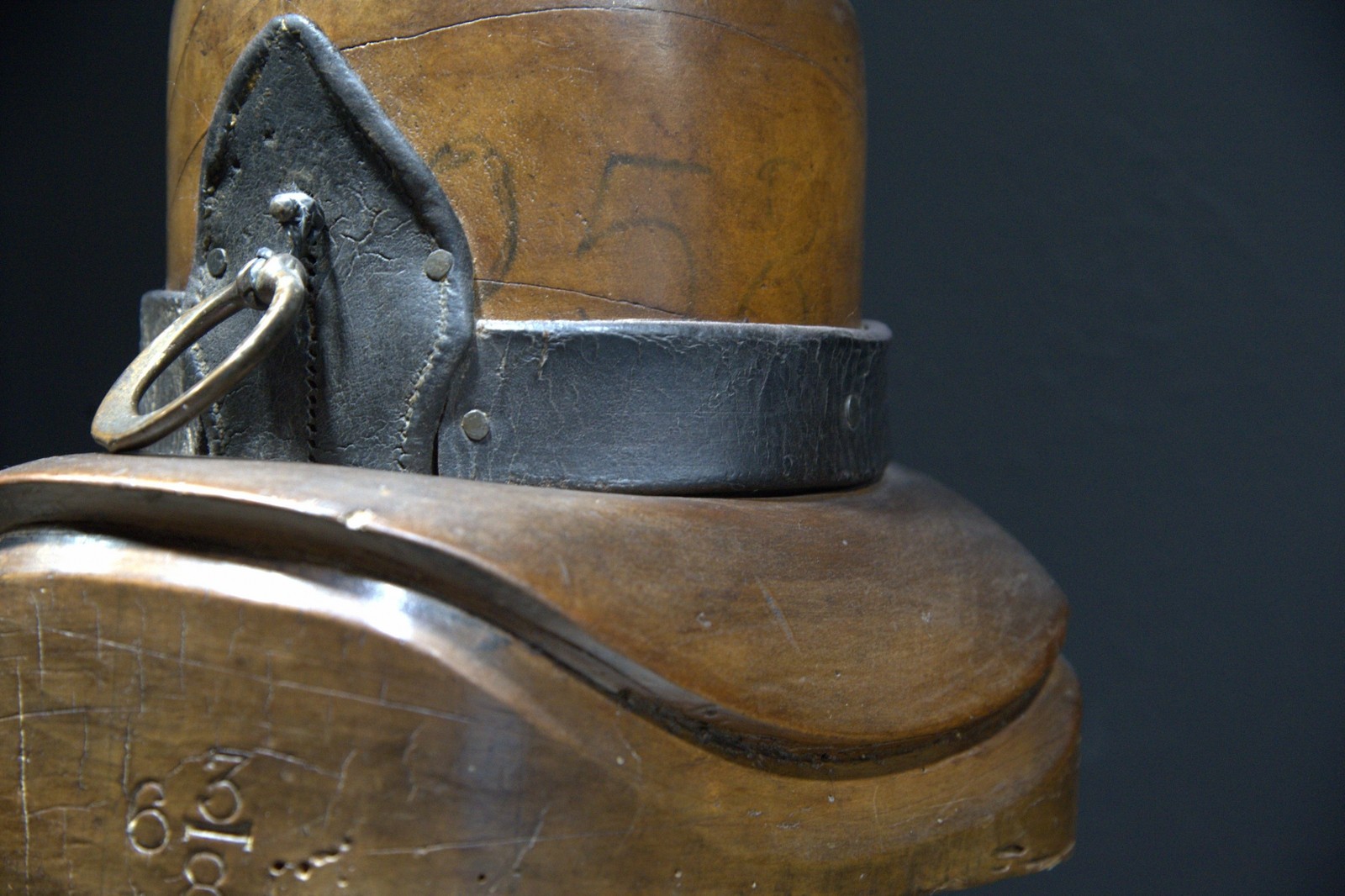 Rare Antique Wooden Hat Block Mold - Size 6 3/8 - Heavy Millinery Tool with Leat