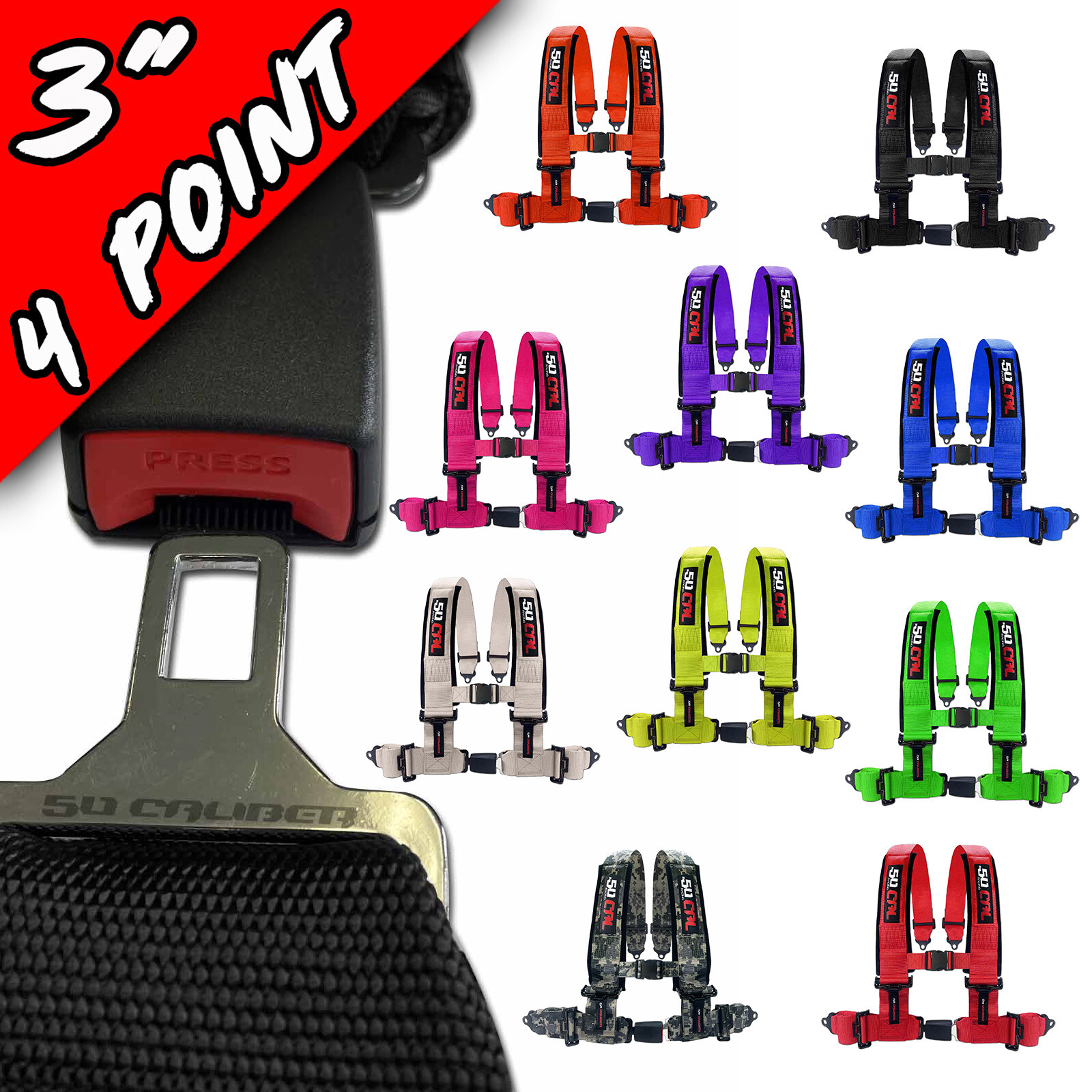 3" 4 Point Harness Auto Style Buckle Universal Fit UTV Sand Rail 4x4 RZR X3