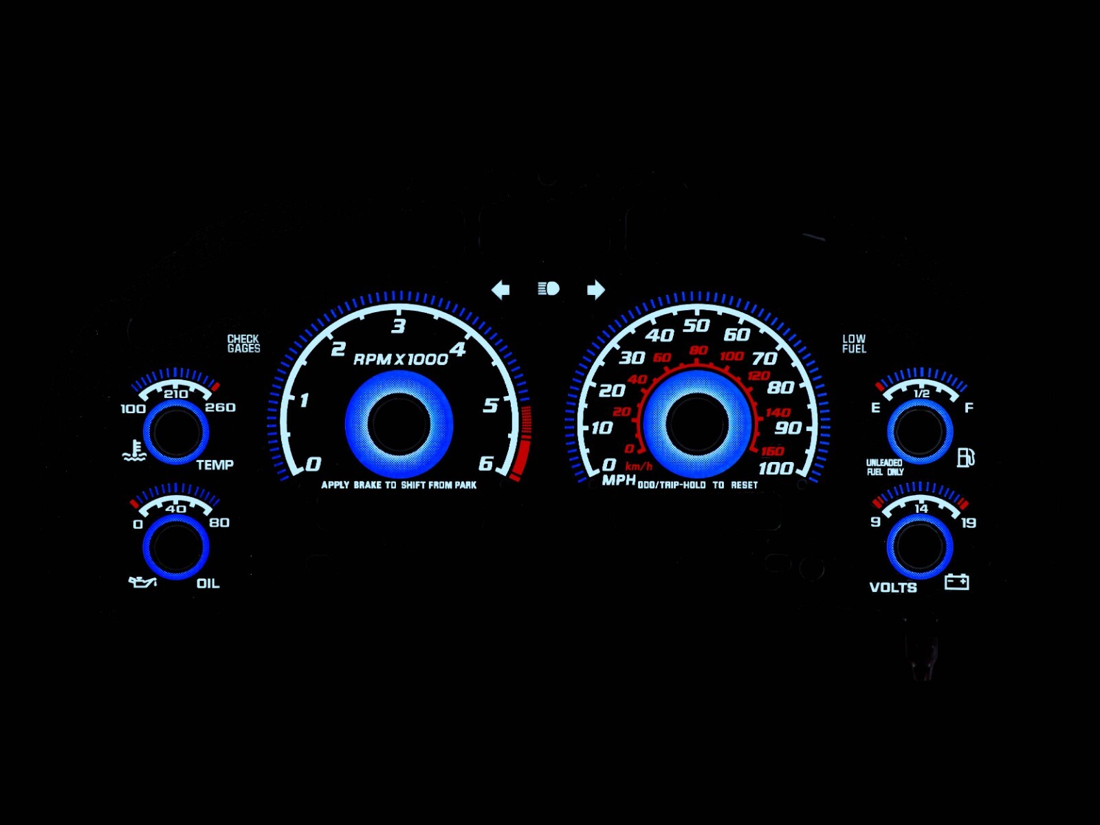 BLUE Glow Gauge Black Overlay For 98-04 Chevy S10/Blazer TACH Instrument Cluster
