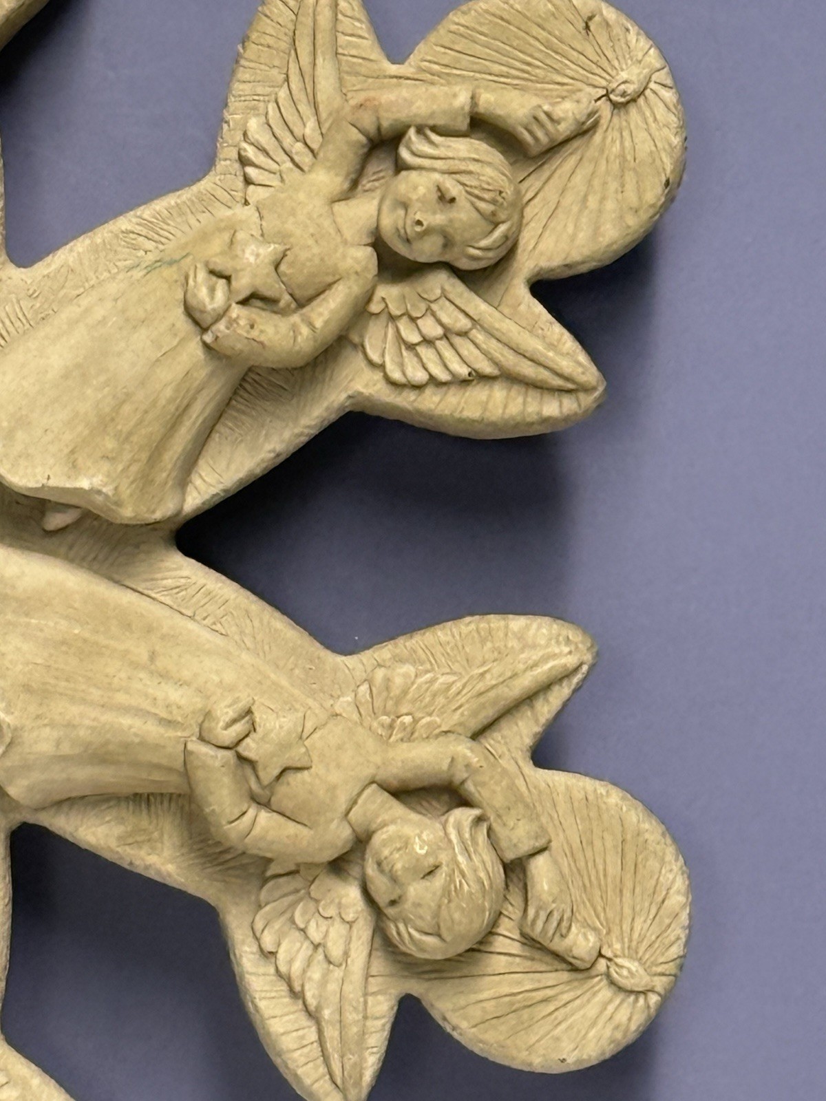 Hand Cast Stone Snowflake Shaped Ornament W/Angels Wall Decor By George CARRUTH