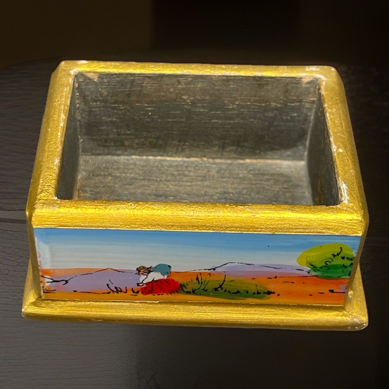 Peru Folk ART Peruvian Village Reverse Glass Painting Wooden Mini Trinket Box