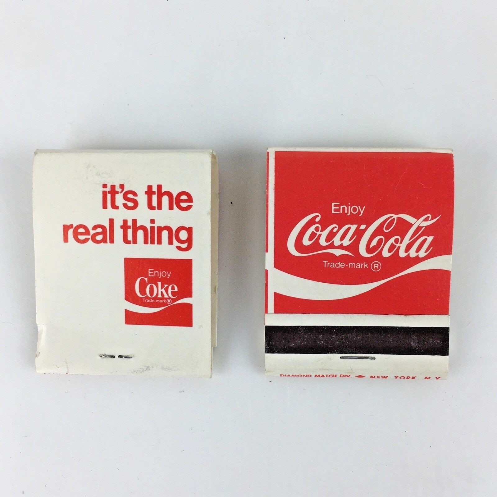 Lot 2 COCA COLA Matchbook Covers Coke Coca-Cola Real Thing Vintage Man Gift