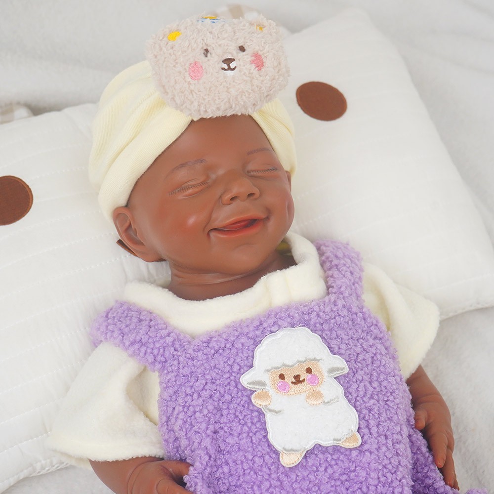 17.72 inch Silicone Reborn Baby Dolls Lifelike Newborn Girl Dolls Dark Brown