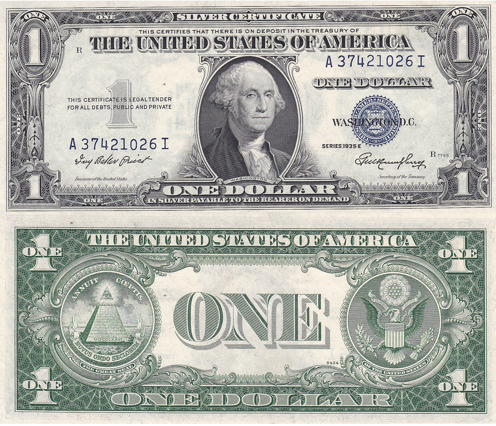 1935-E $1 Silver Certificate Fr 1614 Random Blocks Uncirculated