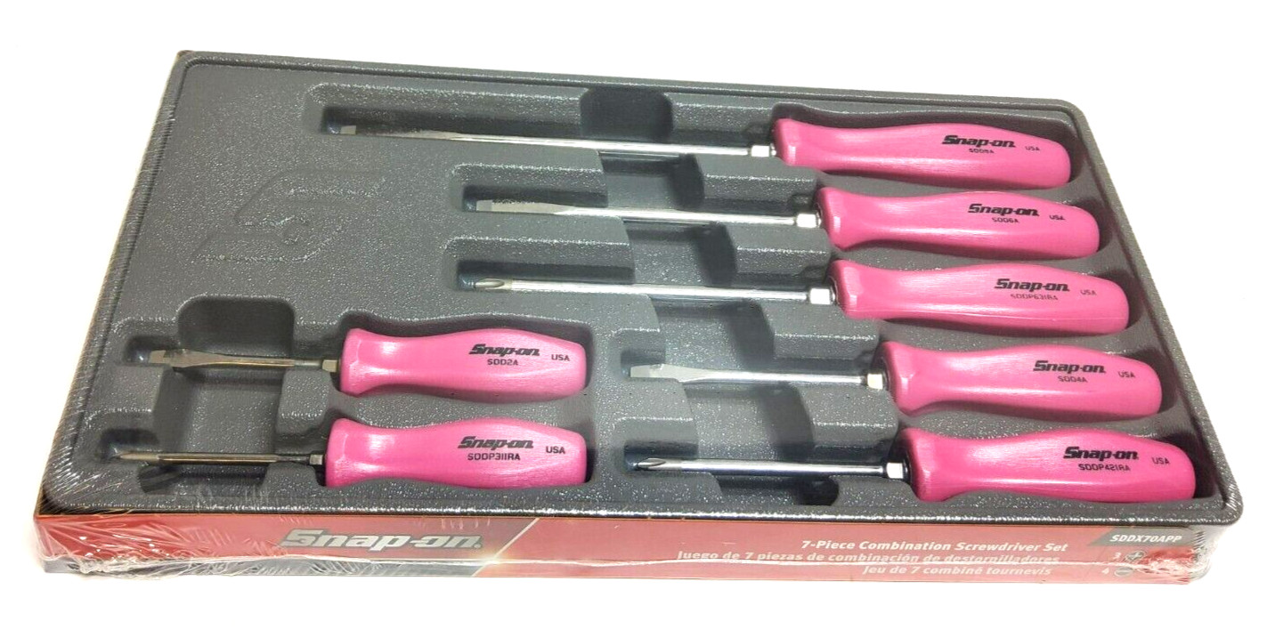 New Snap-on™ Pearl Pink Hard Handled 7-piece Screwdriver Set SDDX70APP