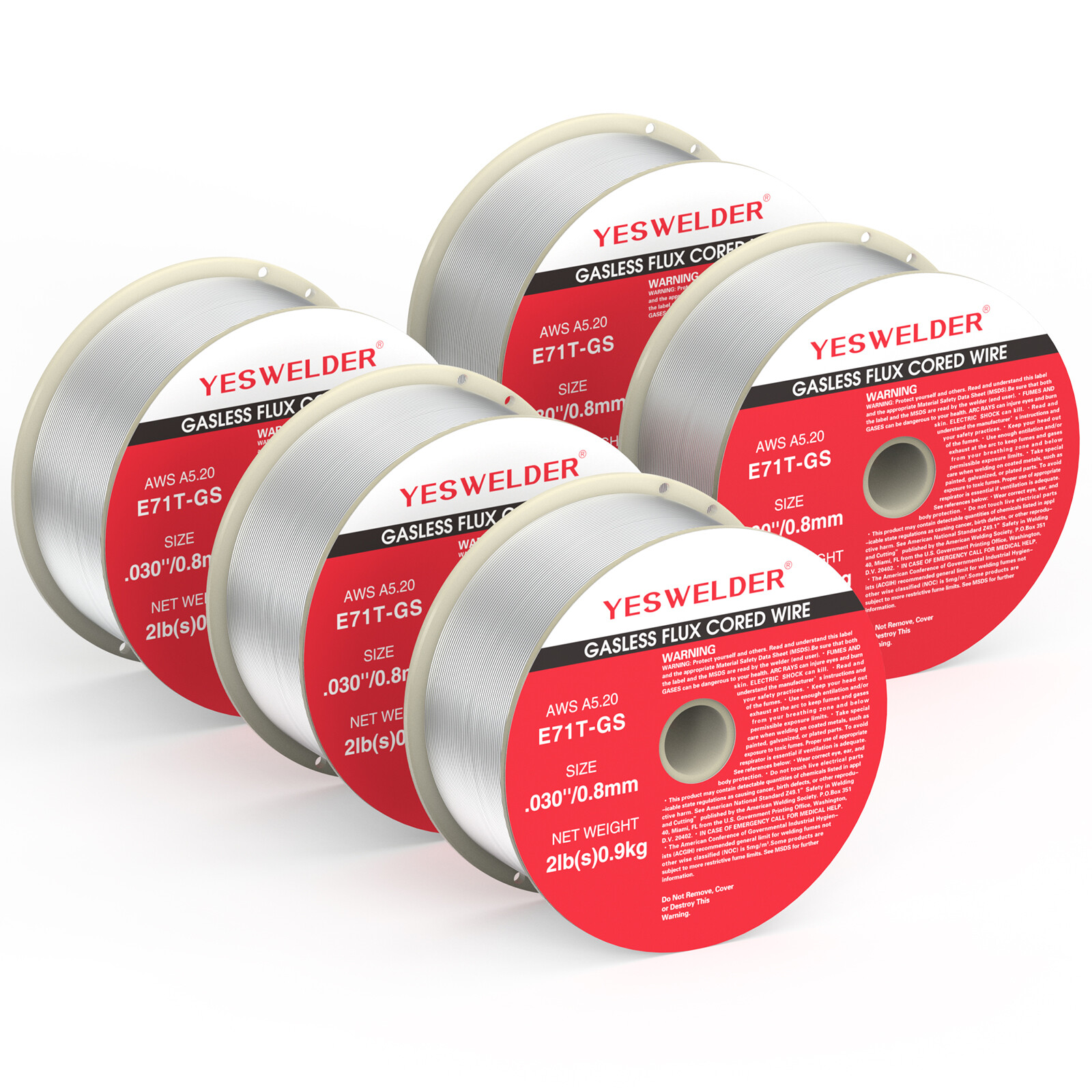 YESWELDER E71T-GS .030'' Gasless Flux Core Wire - 2lb Spool (5-Pack)