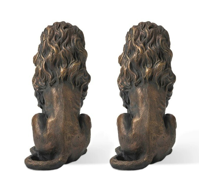 Guardian Lion 2 Set Garden Sculpture Yard Statue Bronze MgO Door Figurine Patio