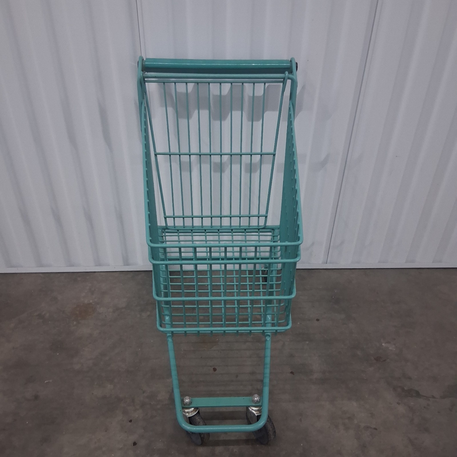 Vintage 70's Winn-Dixie Teal Child's Small Shopping Cart 25" Metal Grocery Buggy