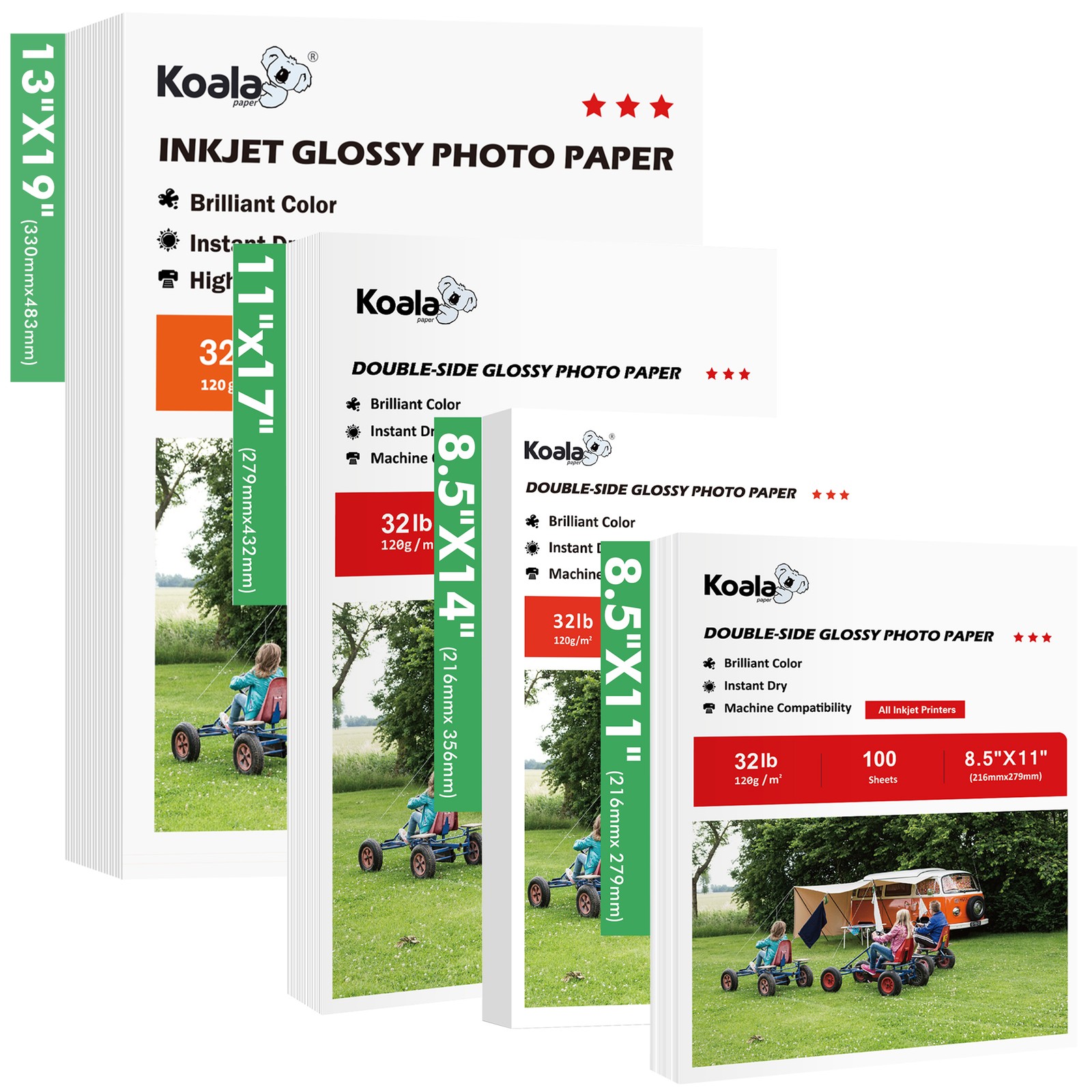 Lot Koala Double Sided Glossy Photo Printer Paper 32LB 8.5x11 8.5x14 11x17 120g