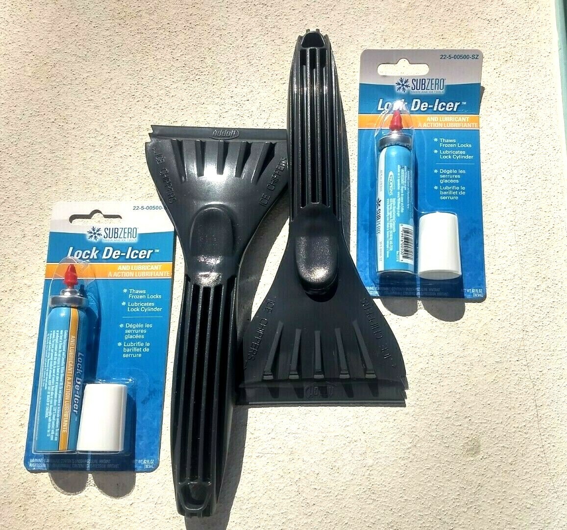 Automotive Set 2 9"  Ice Scraper/Ripper &2 Sub Zero Lock De-Icer Hopkins) New