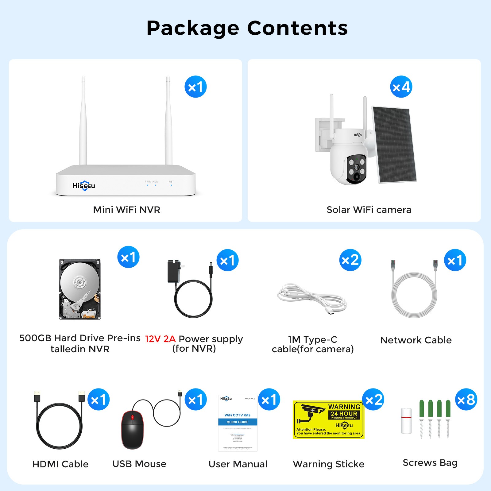 Hiseeu 10CH 4MP Outdoor IP CCTV Security Camera System Kit Night Vision 500G HDD