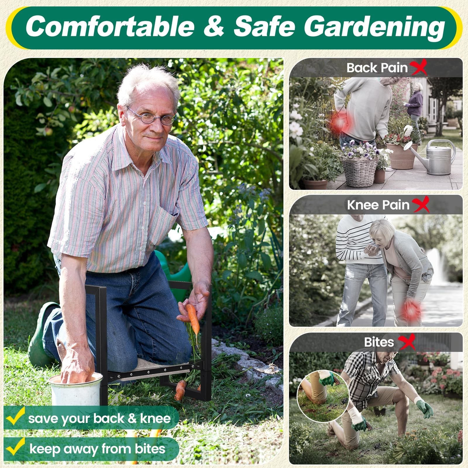 Garden Kneeler and Seat - Heavy Duty Folding Garden Stool with Handles, Stabl...