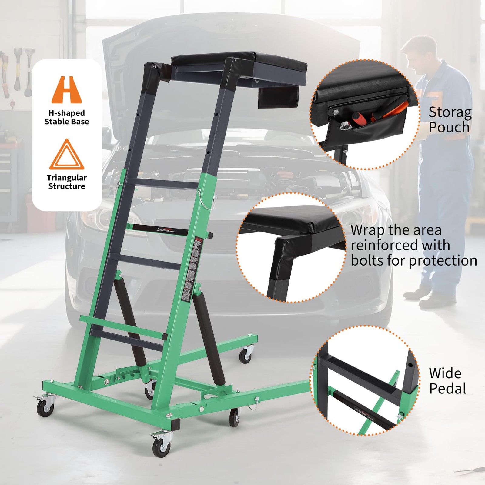 Foldable Topside Automotive Engine Creeper 400LBS 49.21" to 68.89" W/ 6 Casters