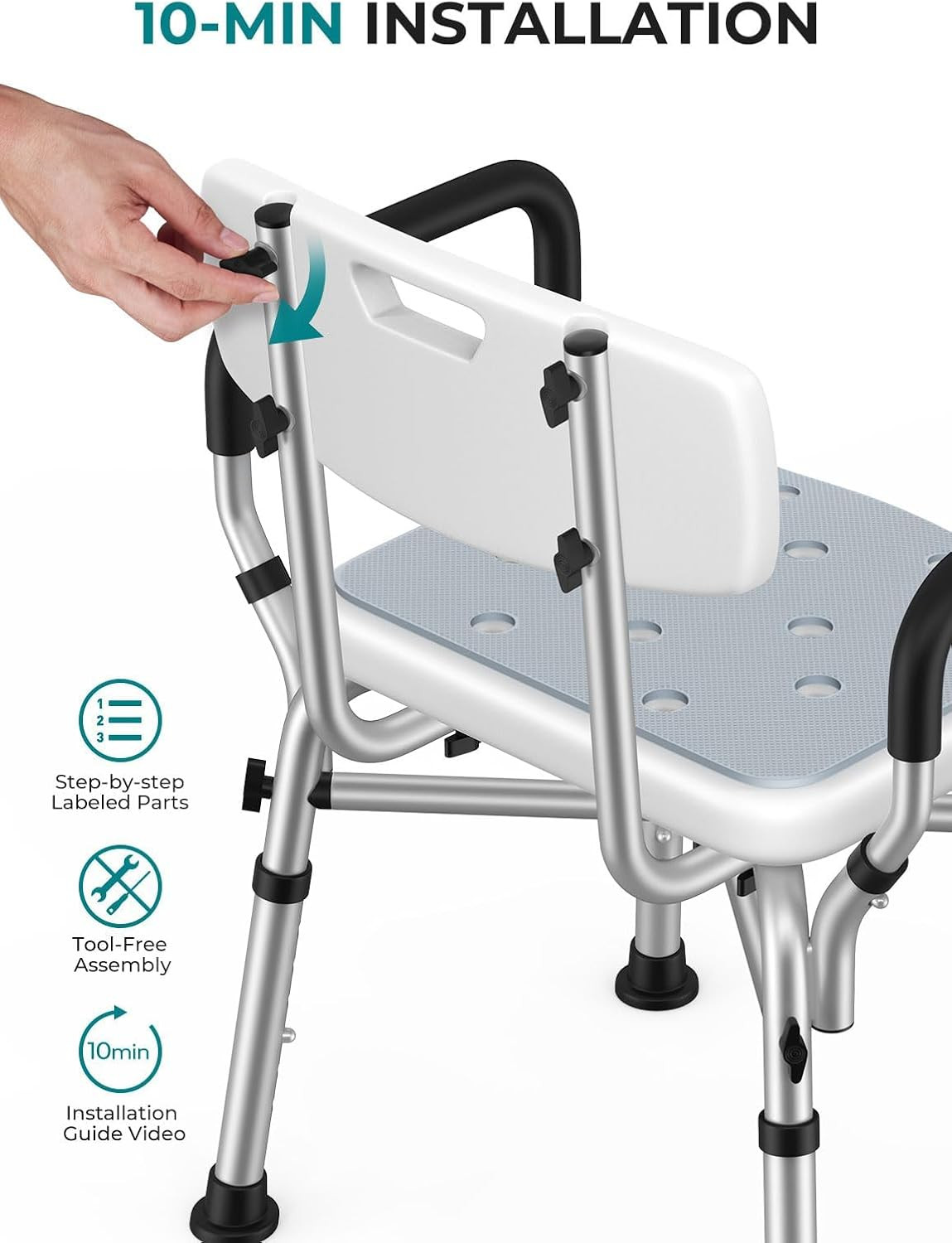Shower Chair for Elderly and Disabled, 550 lbs Shower Chair for Inside Shower