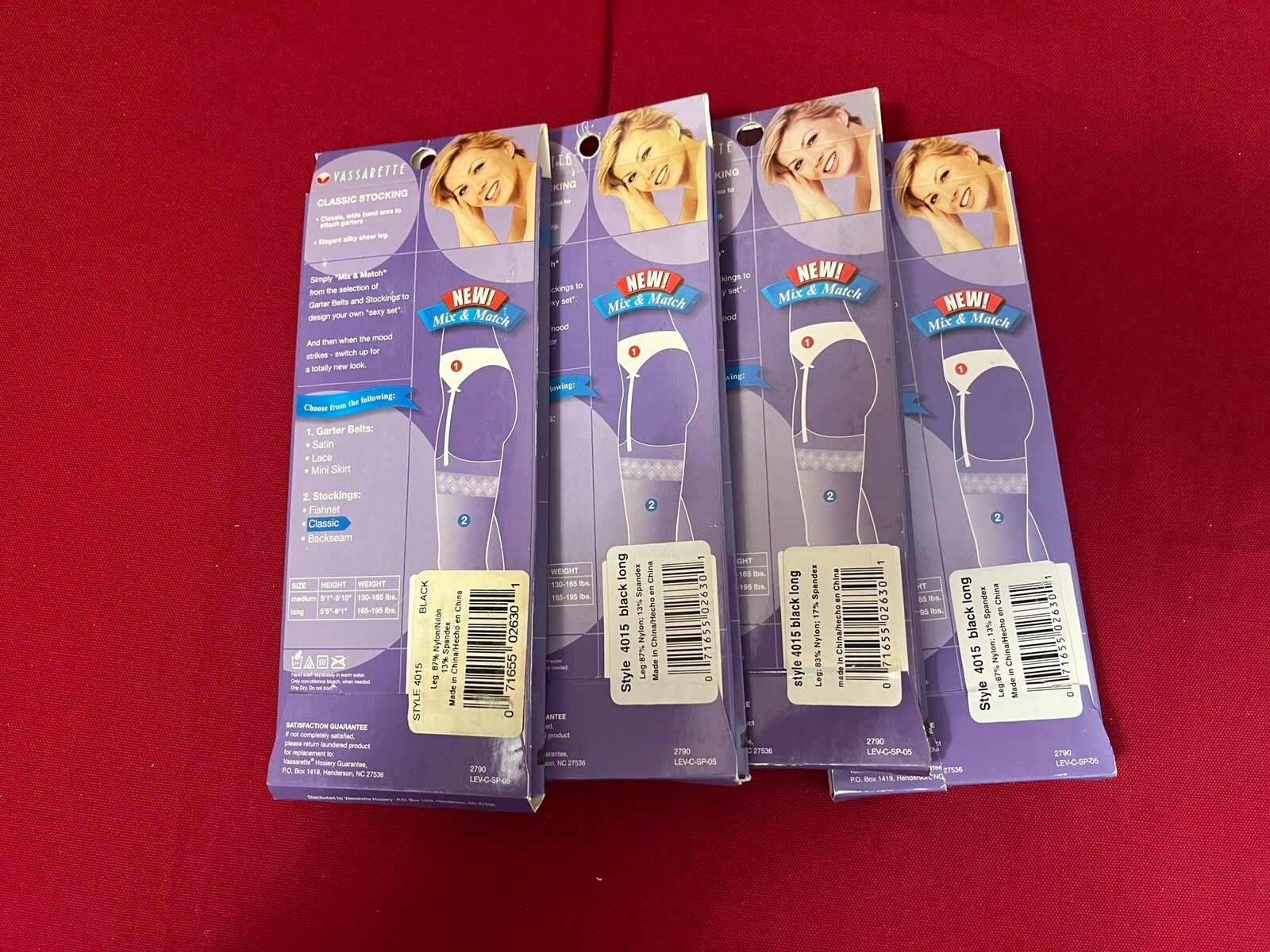 VASSARETTE CLASSIC STOCKINGS 4 PAIR, Color: Black, Size Long 4015