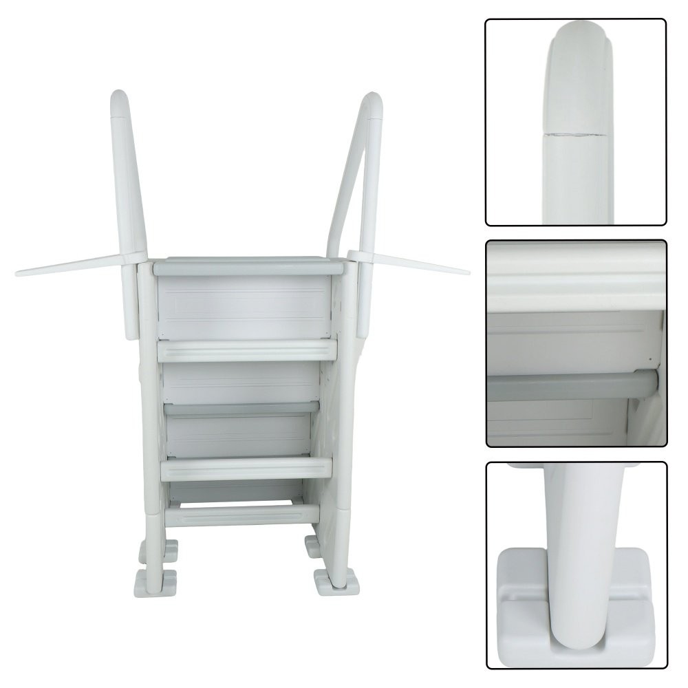 White Swimming Pool Ladder Heavy-Duty 4 Step Above Ground w/ Handrails Plastic