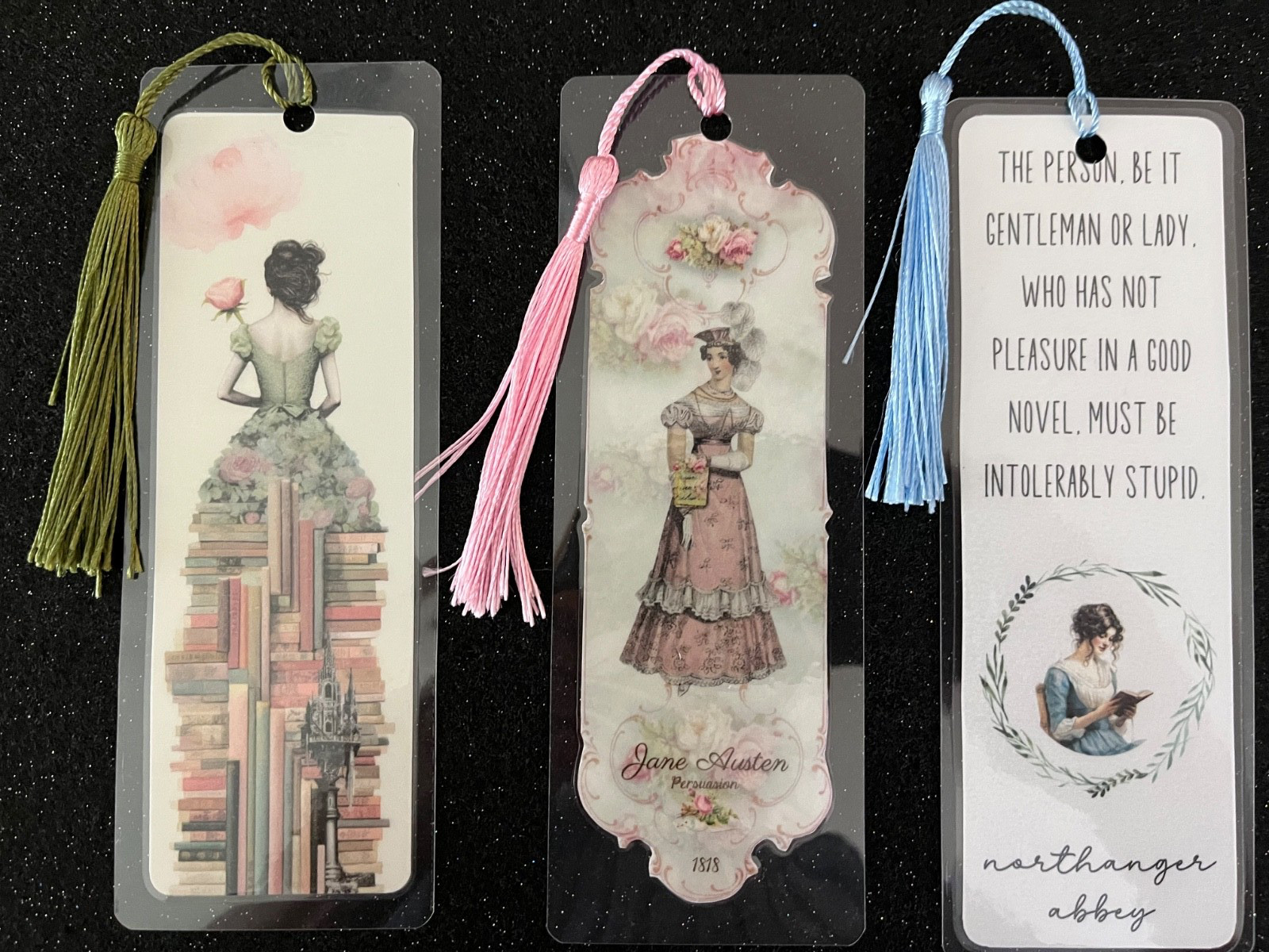 JANE AUSTEN TRIO LAMINATED WITH TASSELS HANDMADE BOOKMARKS