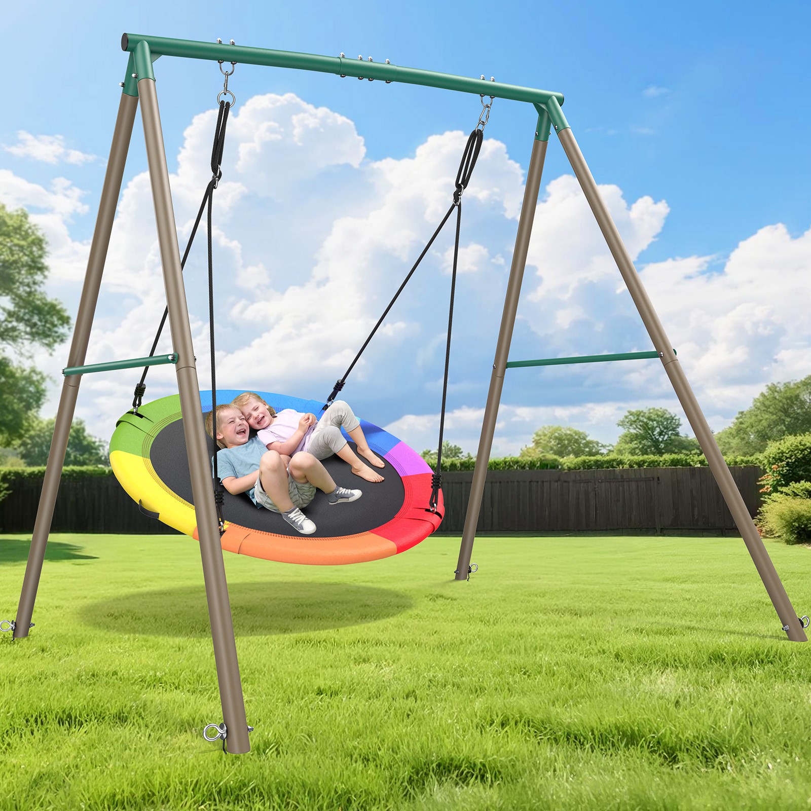 Hapfan 50" Saucer Swing with Frame 500lbs Heavy Duty Swing Sets for Kids Backyar