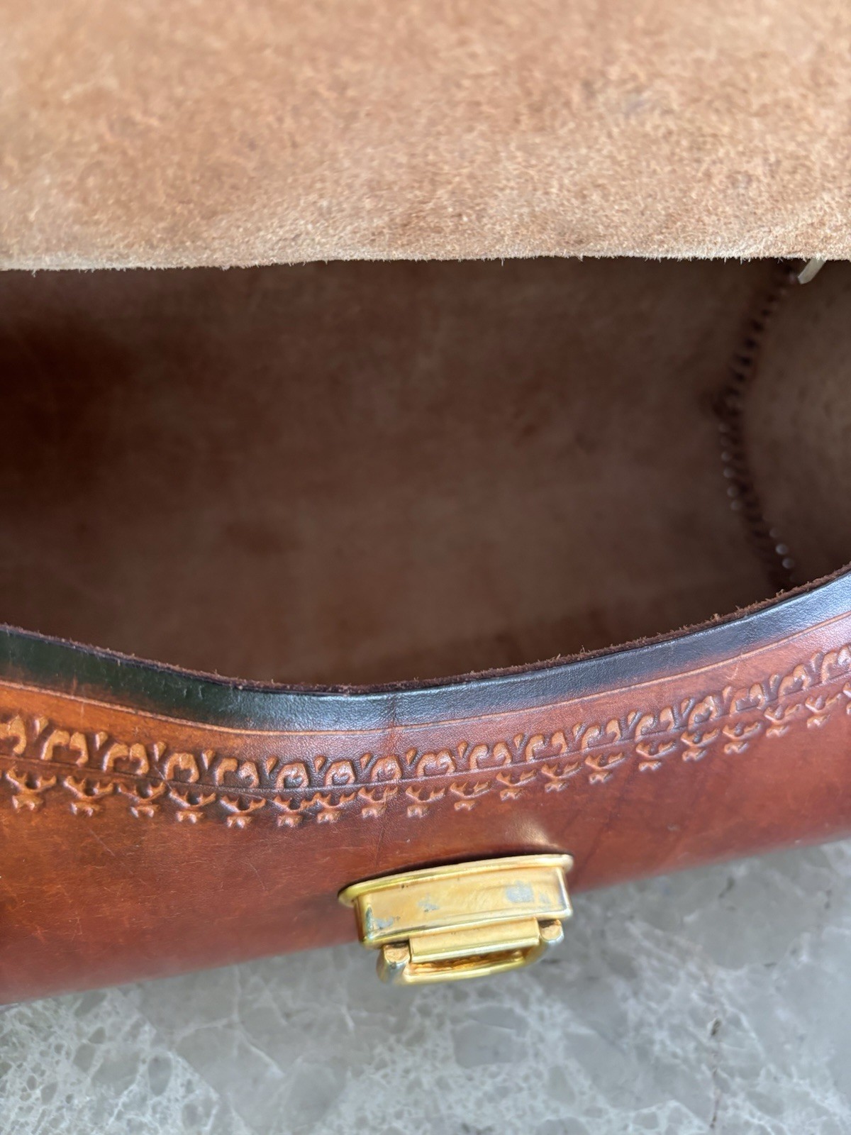 Gorgeous Hand Made Tooled LEATHER Vintage Old Mexico 1950’s Purse Bag
