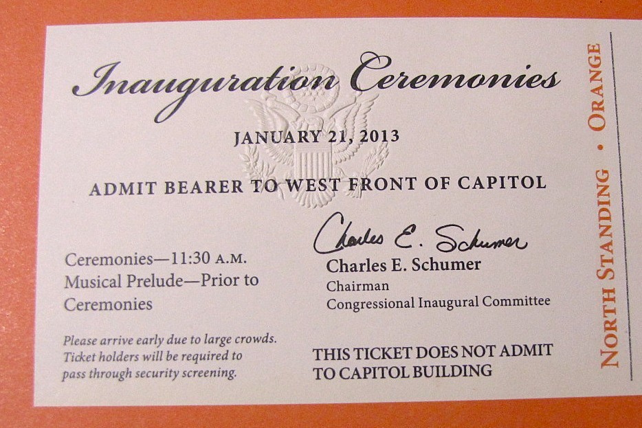 2013 Barack Obama Presidential Inauguration Ceremonies Orange Ticket Pass