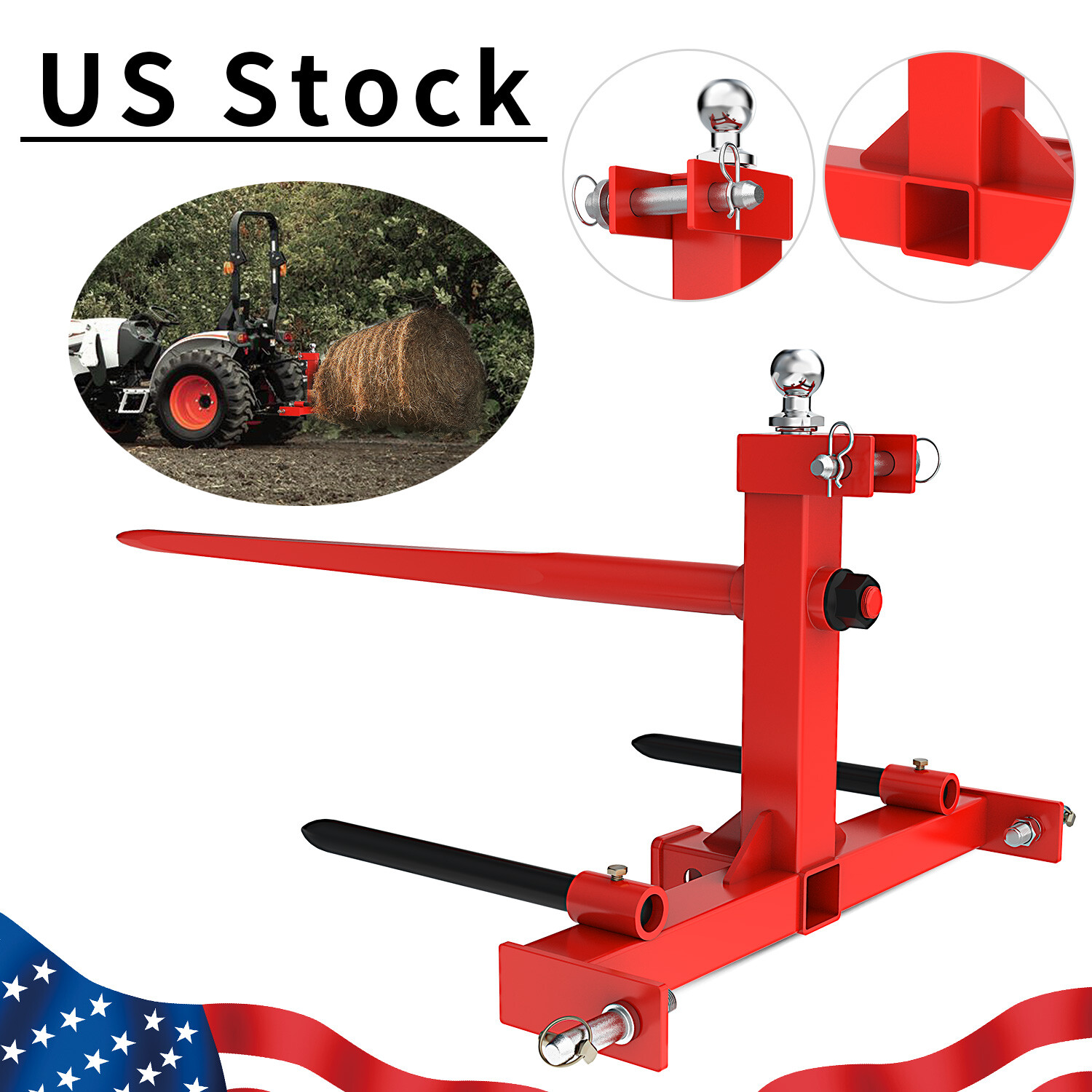 Cat 1 3 Point Hay Bale Spear Trailer Hitch Receiver with Ball