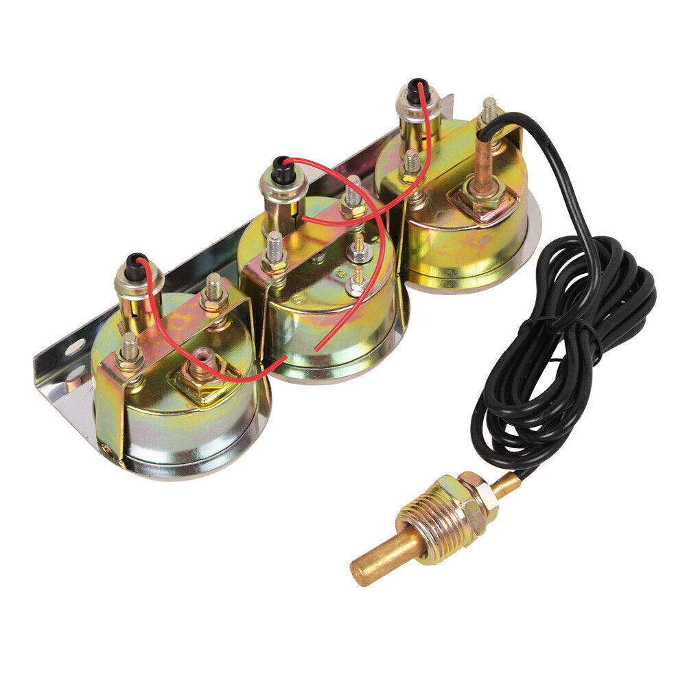 3-in-1 2" 52mm Chrome Car Triple Gauge Set Water Temp Oil Pressure Volt Meter