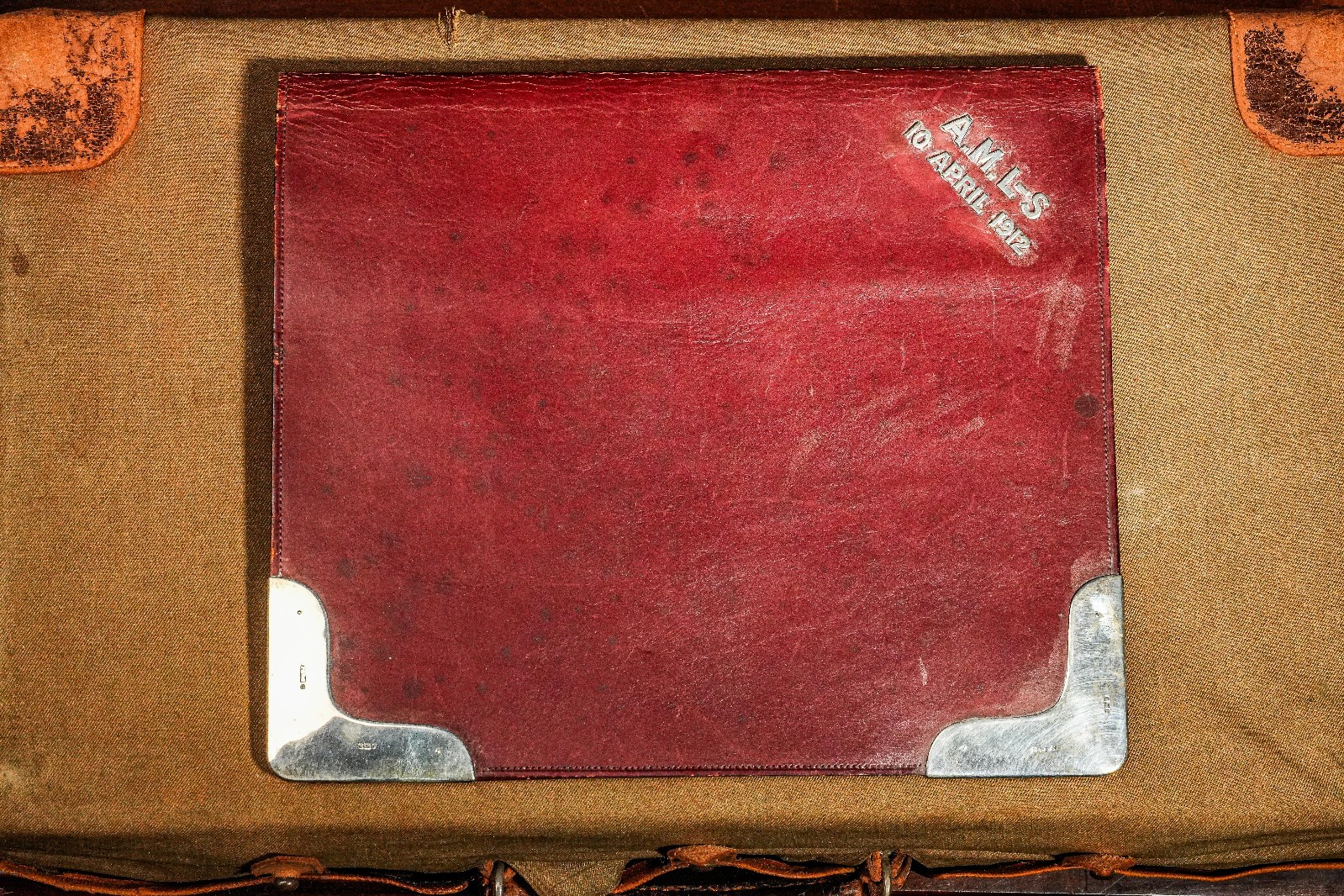 Handsome English Leather Document Desk Folio Folder Antique Sterling Silver