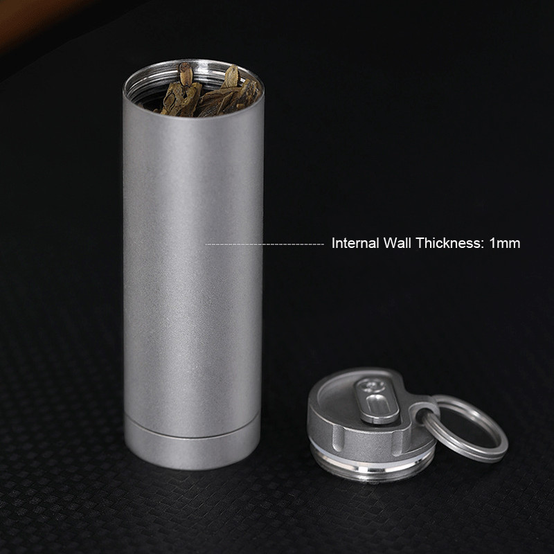 Waterproof Titanium Medication Pill Container Box Bottle Case Keychain Holder