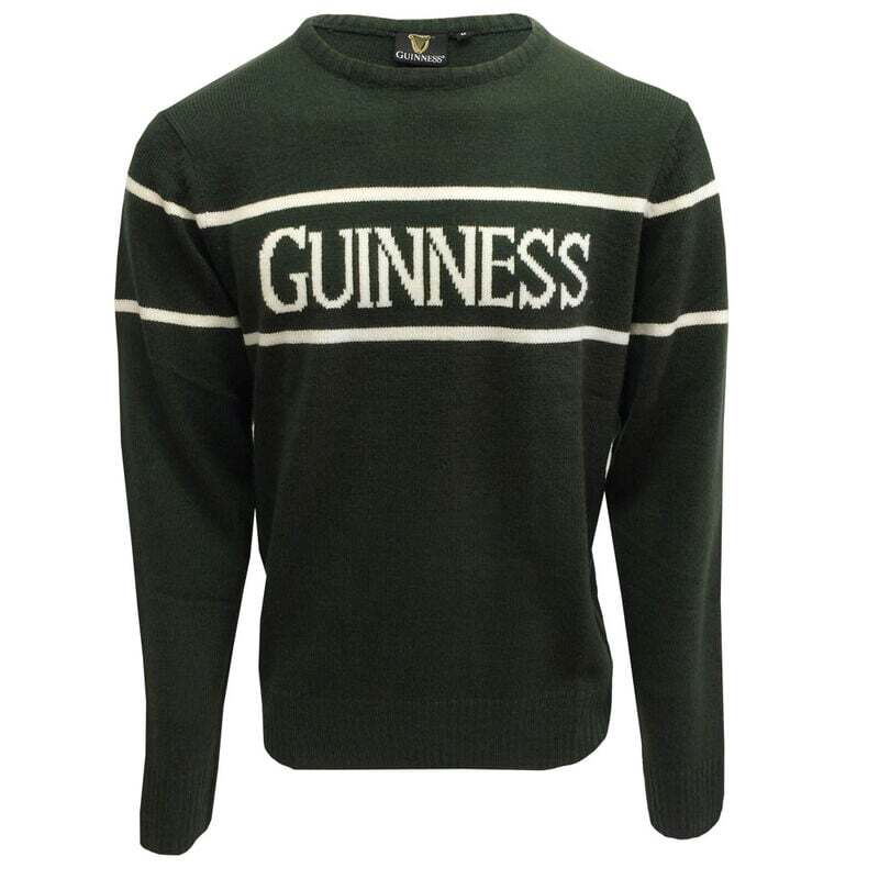 Guinness Men's Sweater Bottle Green Irish Crew Neck Knitted Pullover