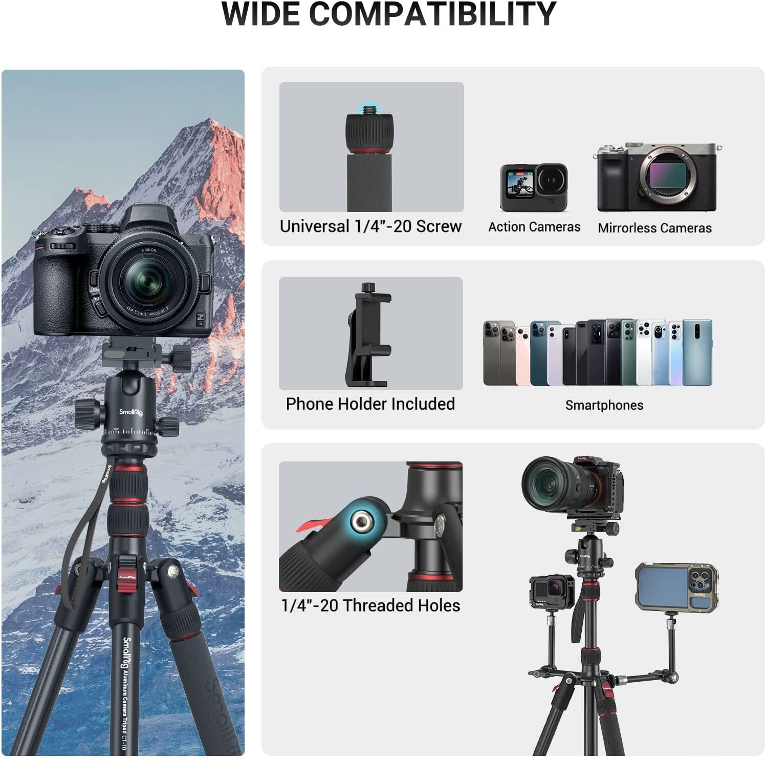 SmallRig 72" Camera Tripod Monopod with 36mm 360° Metal Ball Head 16-72 inches