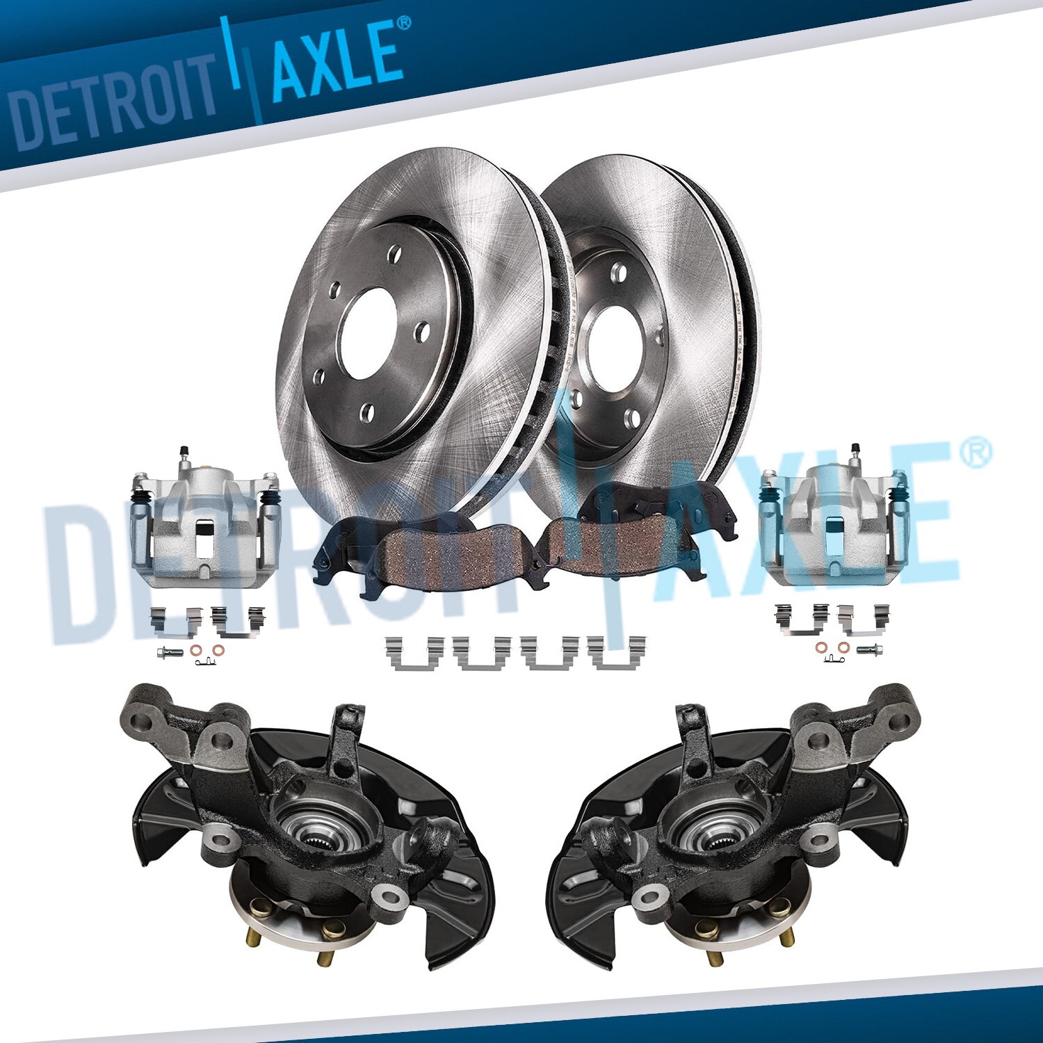 Front Steering Knuckles Rotors Brake Pads Calipers for 2003-2008 Toyota Corolla