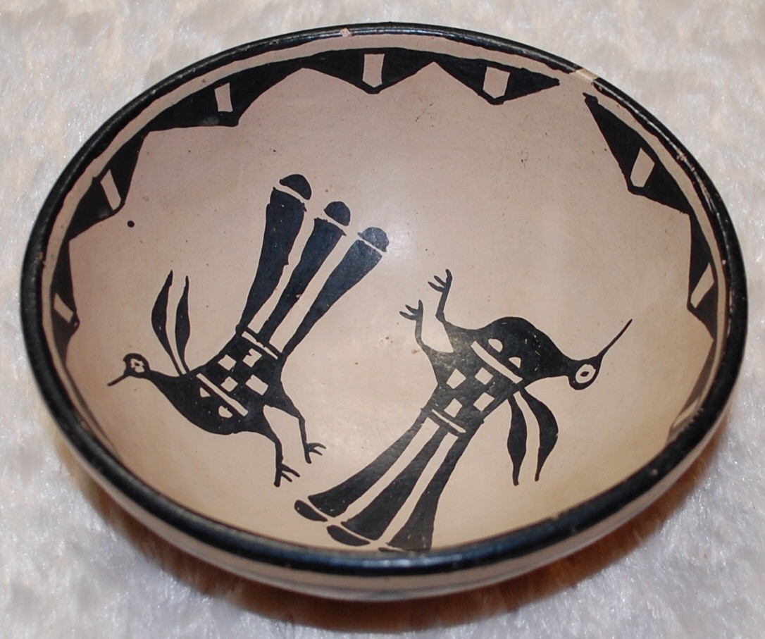 Early Cochiti Pottery Bowl with two beautiful painted Birds-ca. 1920-1930's