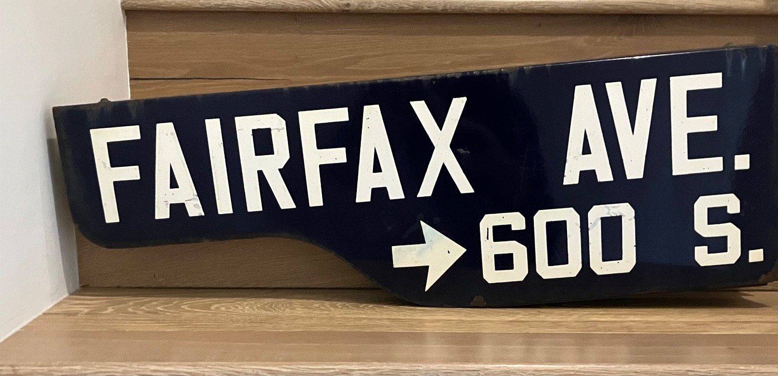 “FAIRFAX AVE” Vintage Shotgun Los Angeles Porcelain Street Sign  1946-1966
