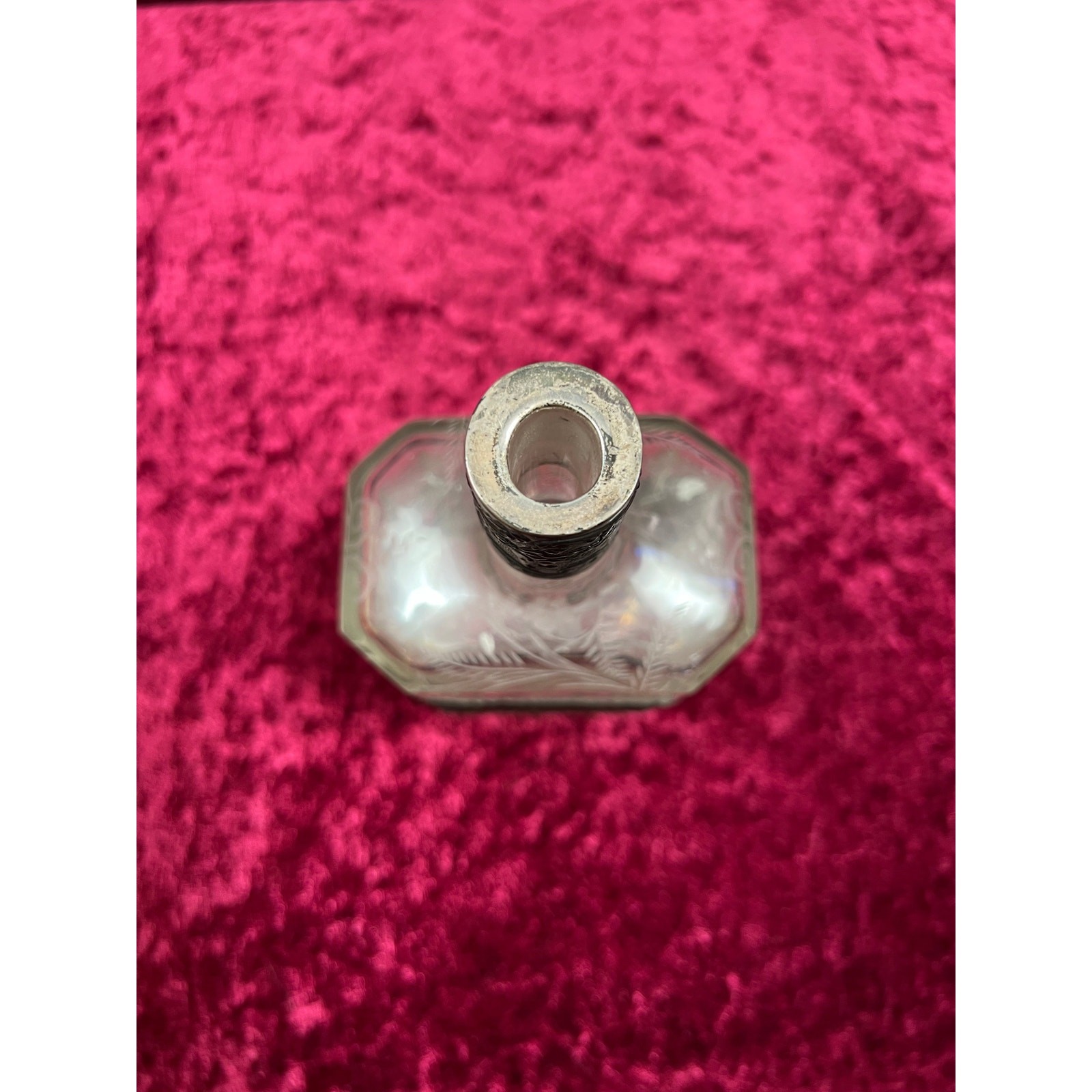 Antique Barware 18th Century Etched Glass Decanter Silver Repousse Germany