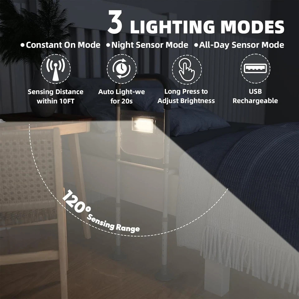 Bed Rails for Elderly Adults Safety: with Motion Sensor Light & Storage Bag