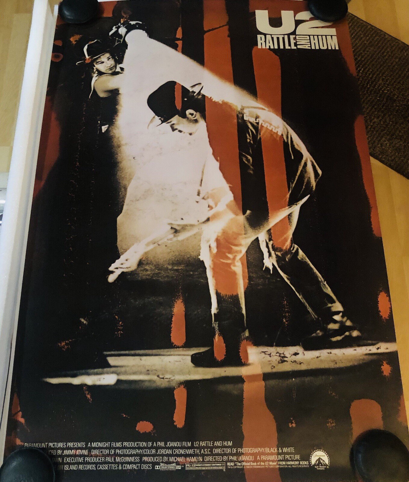 U2 RATTLE & HUM Original 27x40 Movie Poster BONO and EDGE Concert Film