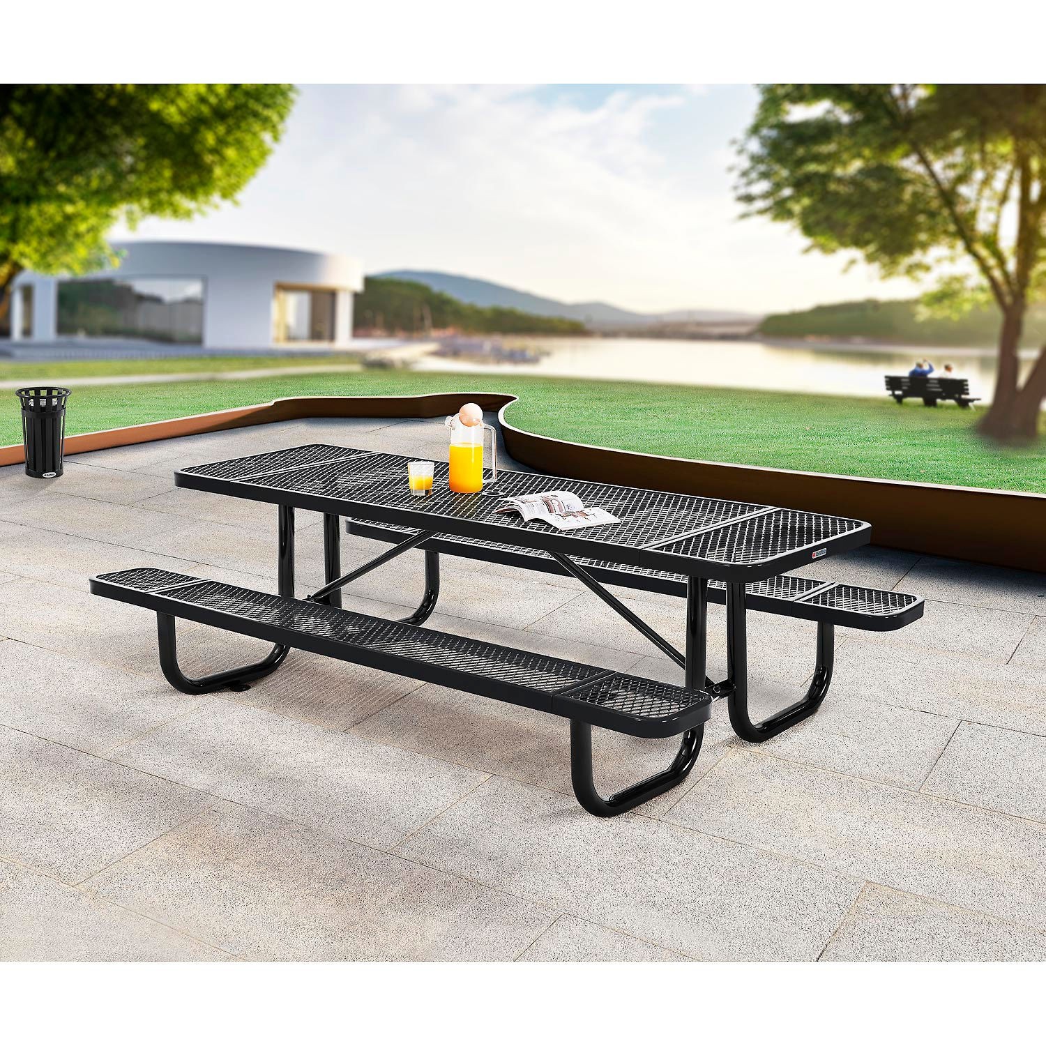 Global Industrial 8' LRectangular Picnic Table Expanded Metal Black