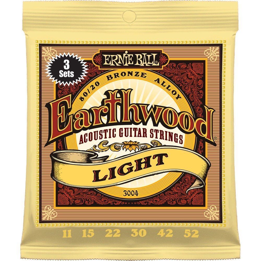 3 SETS ERNIE BALL 2004 EARTHWOOD LIGHT ACOUSTIC GUITAR STRINGS 11-52 3004(3PACK)