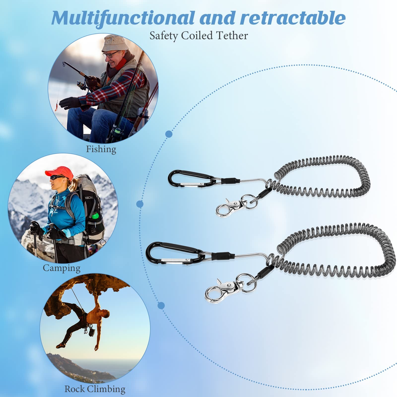 6 Pack Fishing Lanyard Steel Wire Coiled Lanyard Tool Lanyards for Hand Tools...