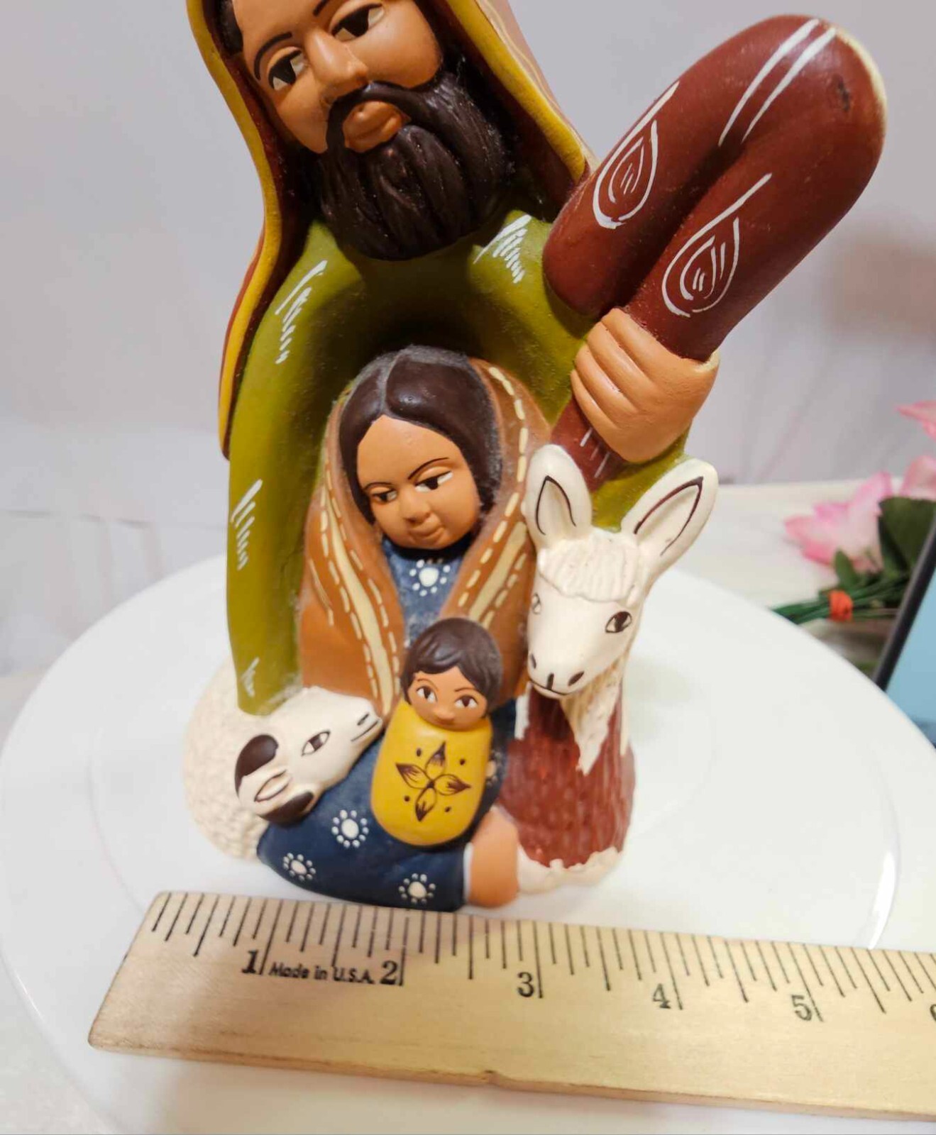 Peruvian Clay terracotta Pottery Family Nativity Scene Figurine w Lama Animal-G3