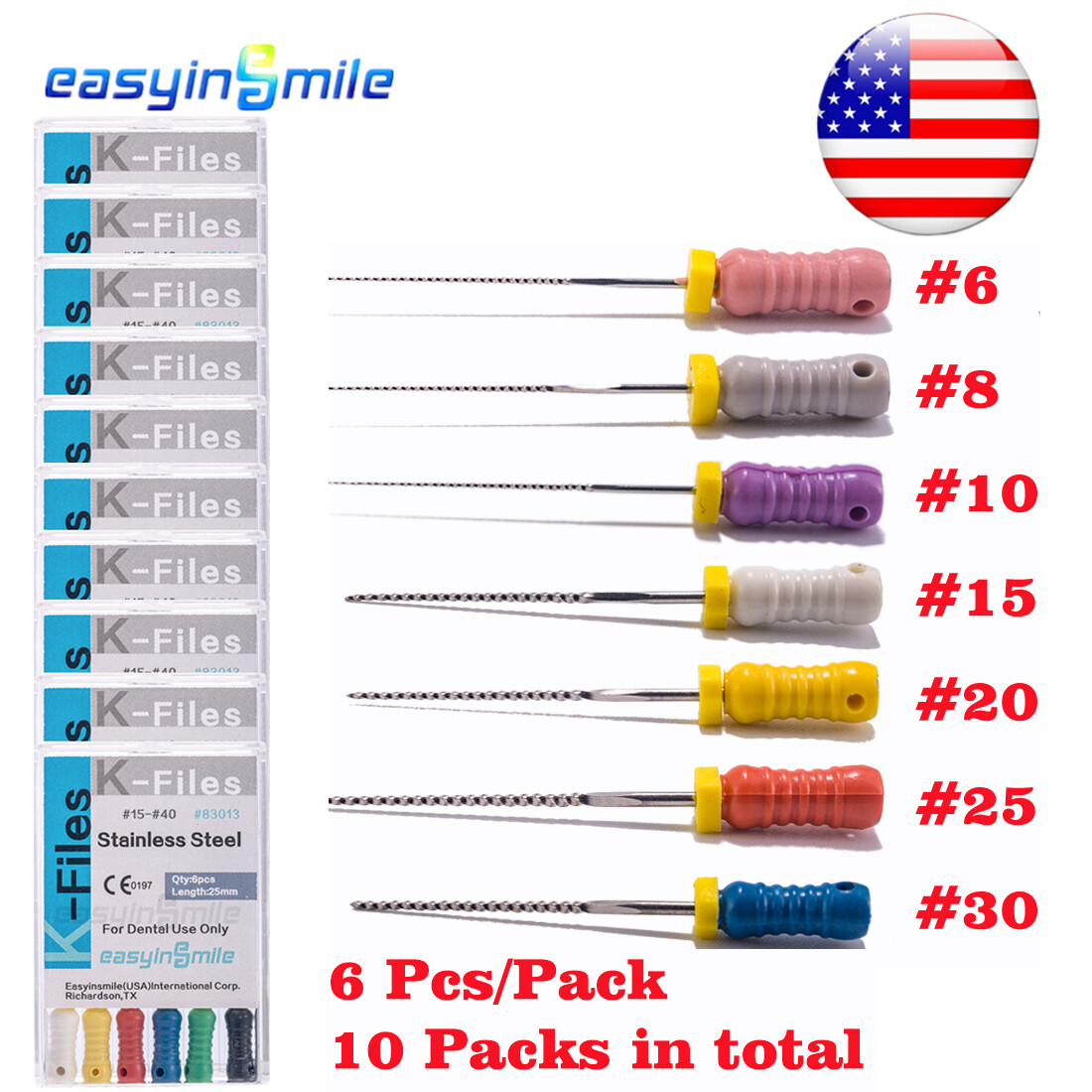 10Pk K Files Dental Endo K-FILES 25MM Stainless Steel Root Canal K File Hand use