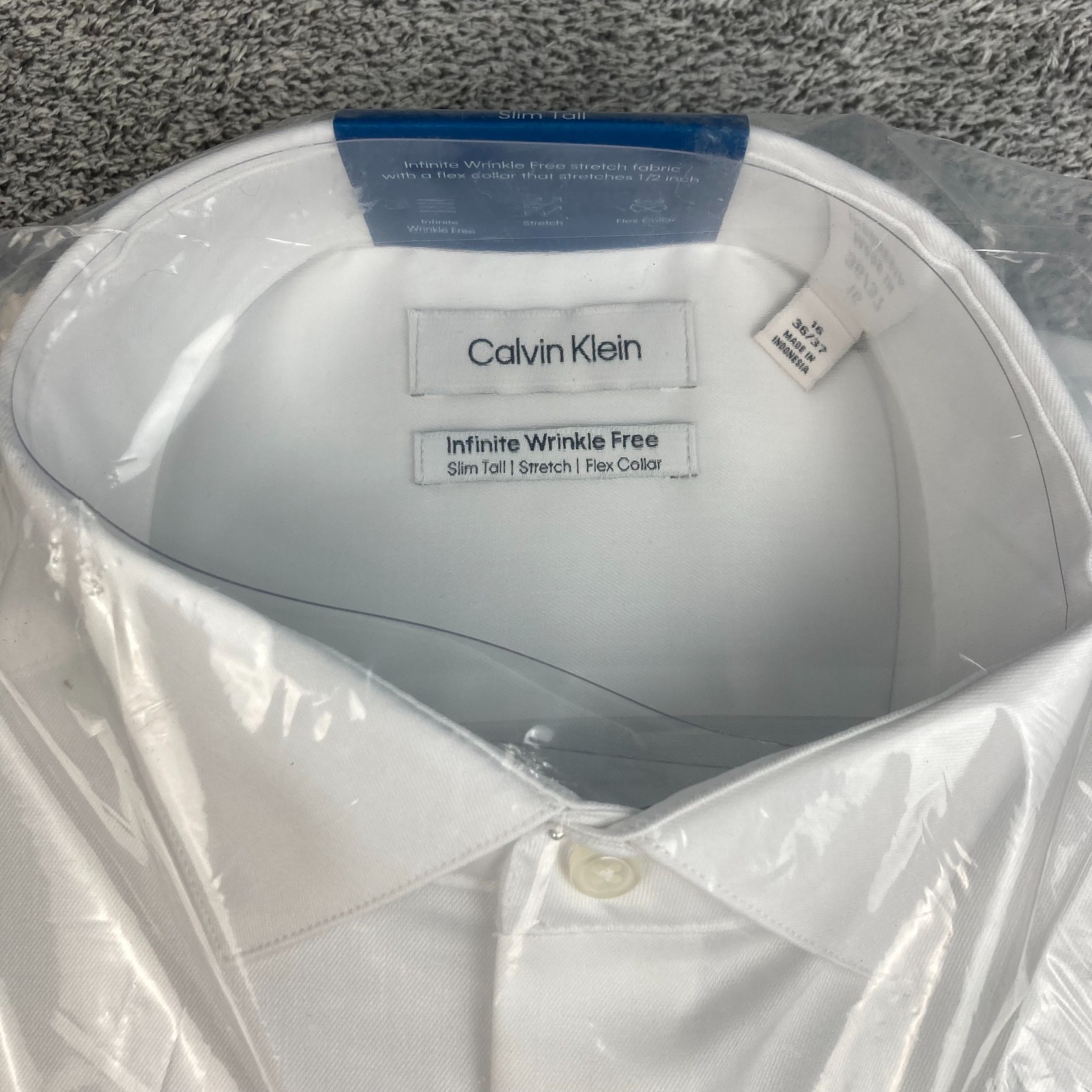 Calvin Klein Dress Shirt Infinite Wrinkle Free Slim Tall Stretch Flex 16 36/37 L