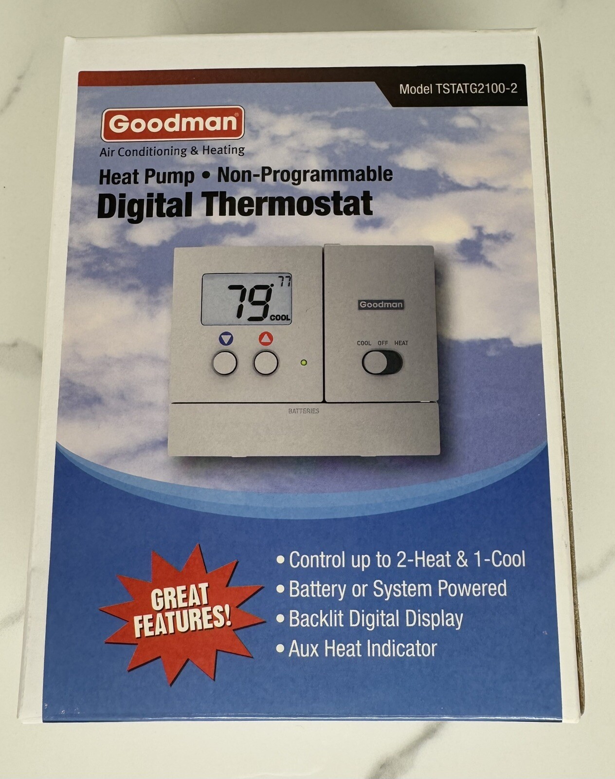 1 Open Box Goodman Non-Programmable Digital Thermostat TSTATG2100-2 Free Ship!